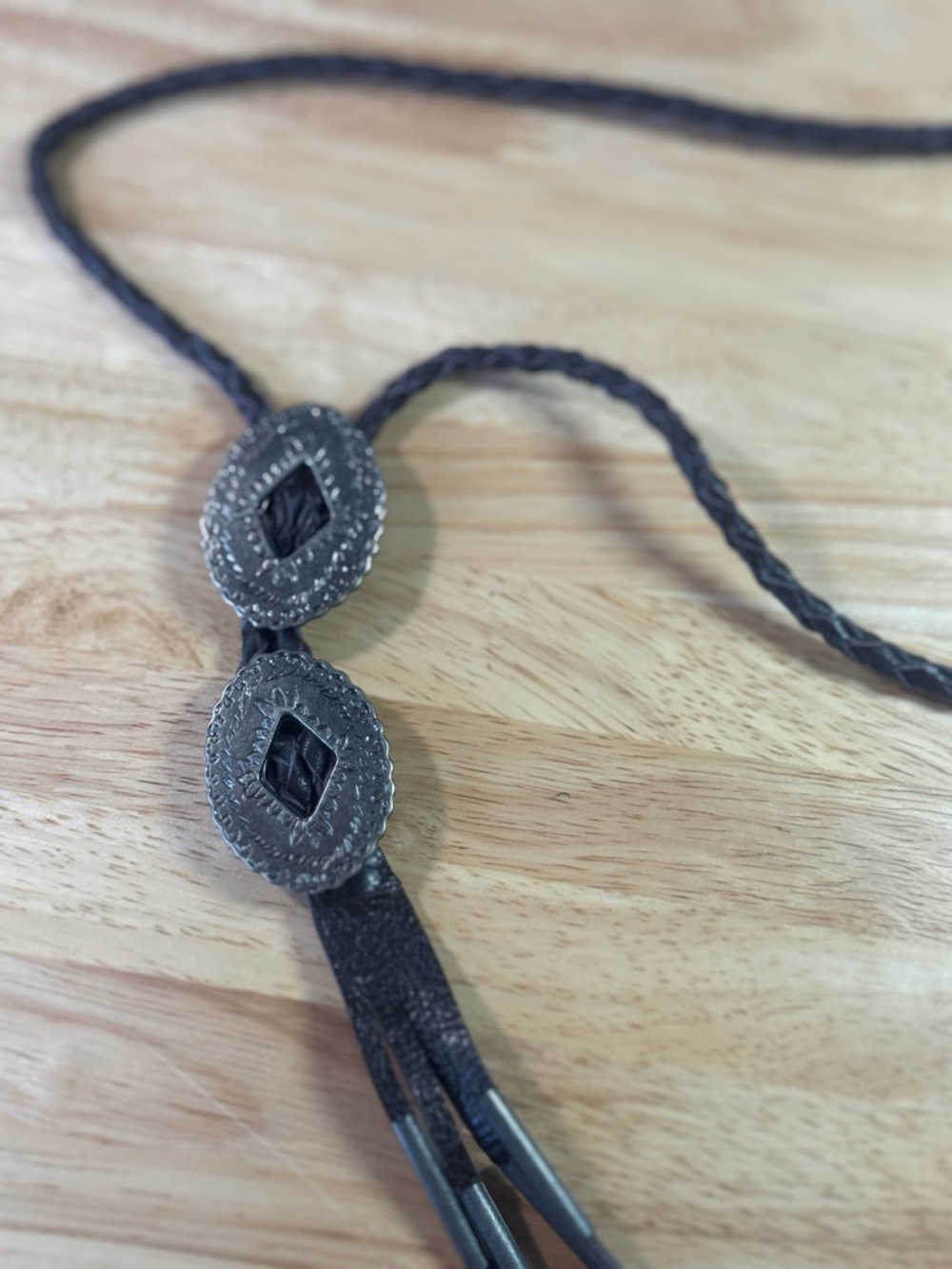Idyllwind Dark Brown Braided Leather Bolo Necklace with Silver-Tone Conchos NWT